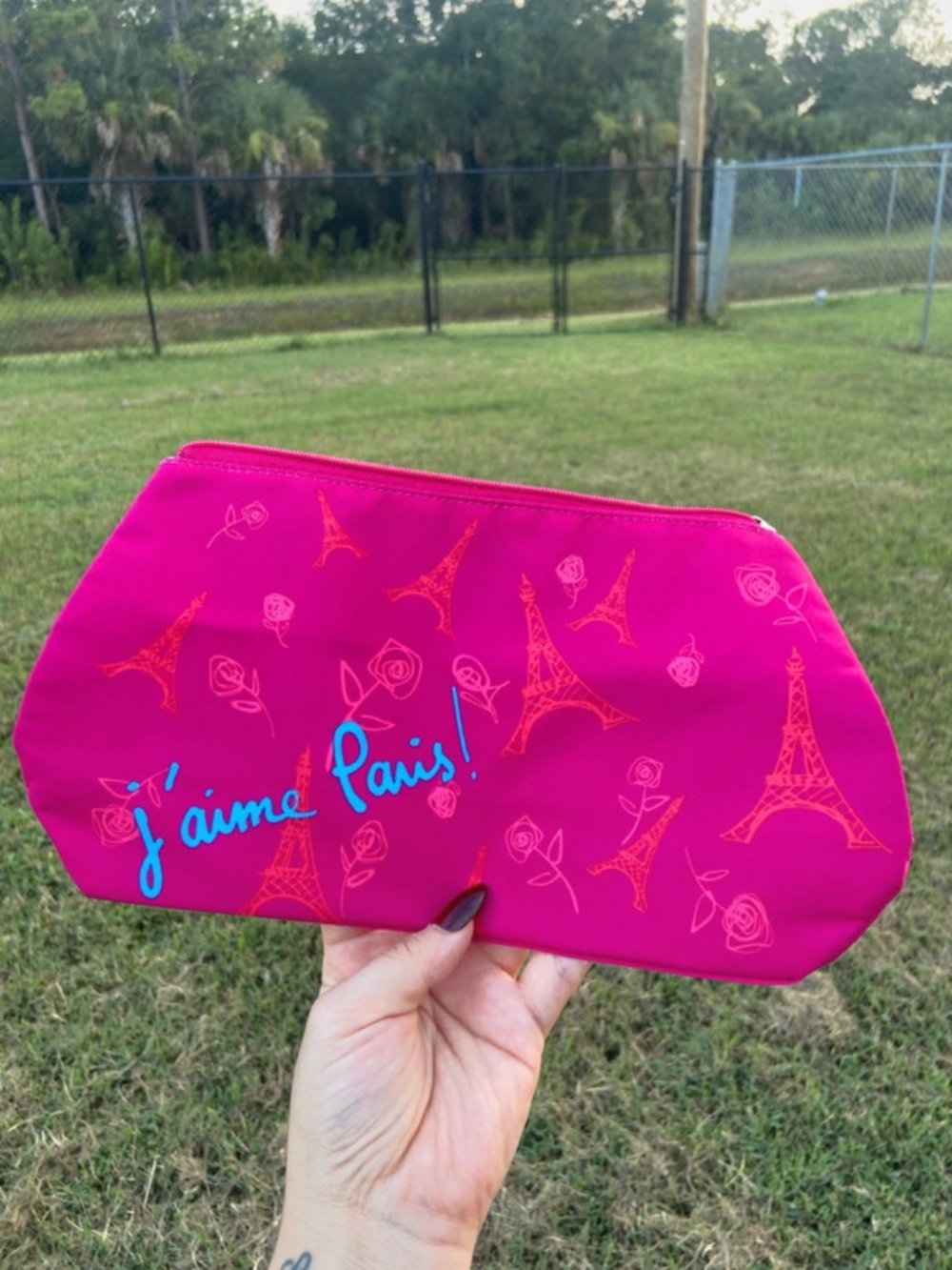 Lancome Hot Pink 'J'aime Paris' Zip Pouch